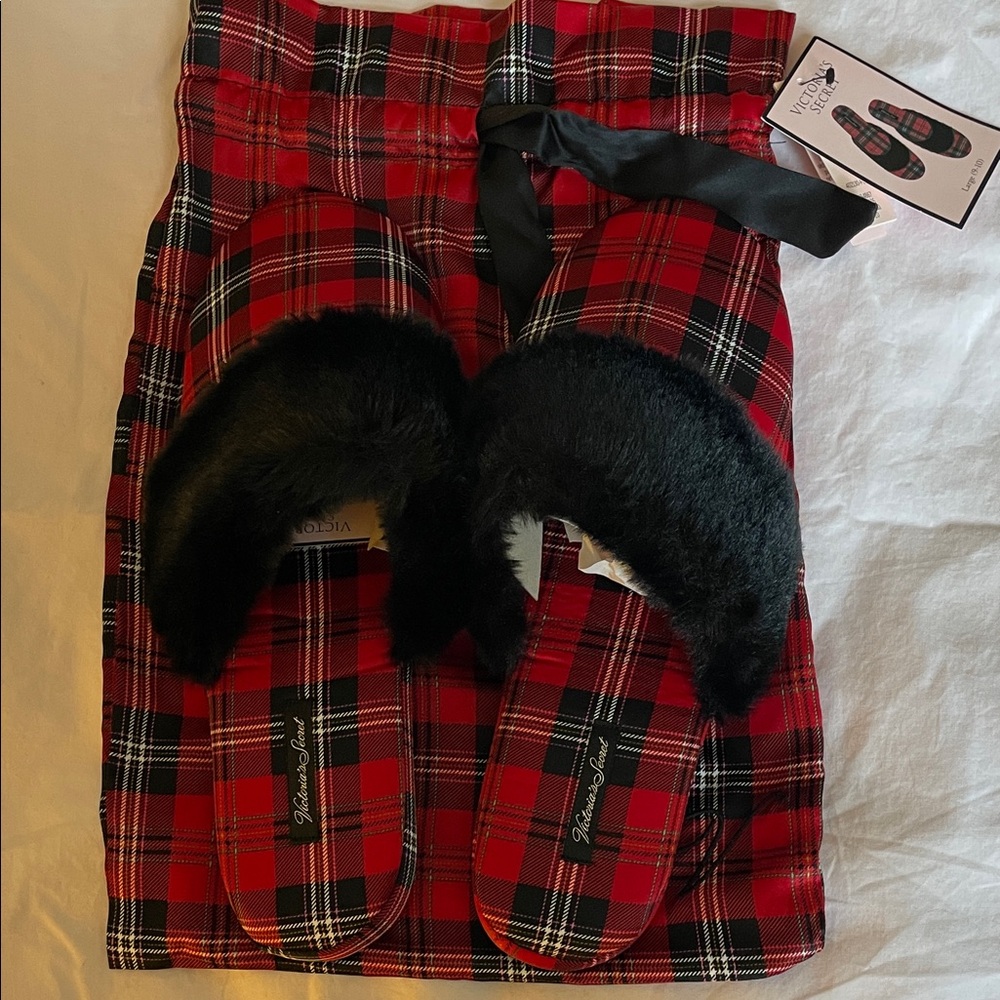Victoria's Secret Red Plaid Slippers